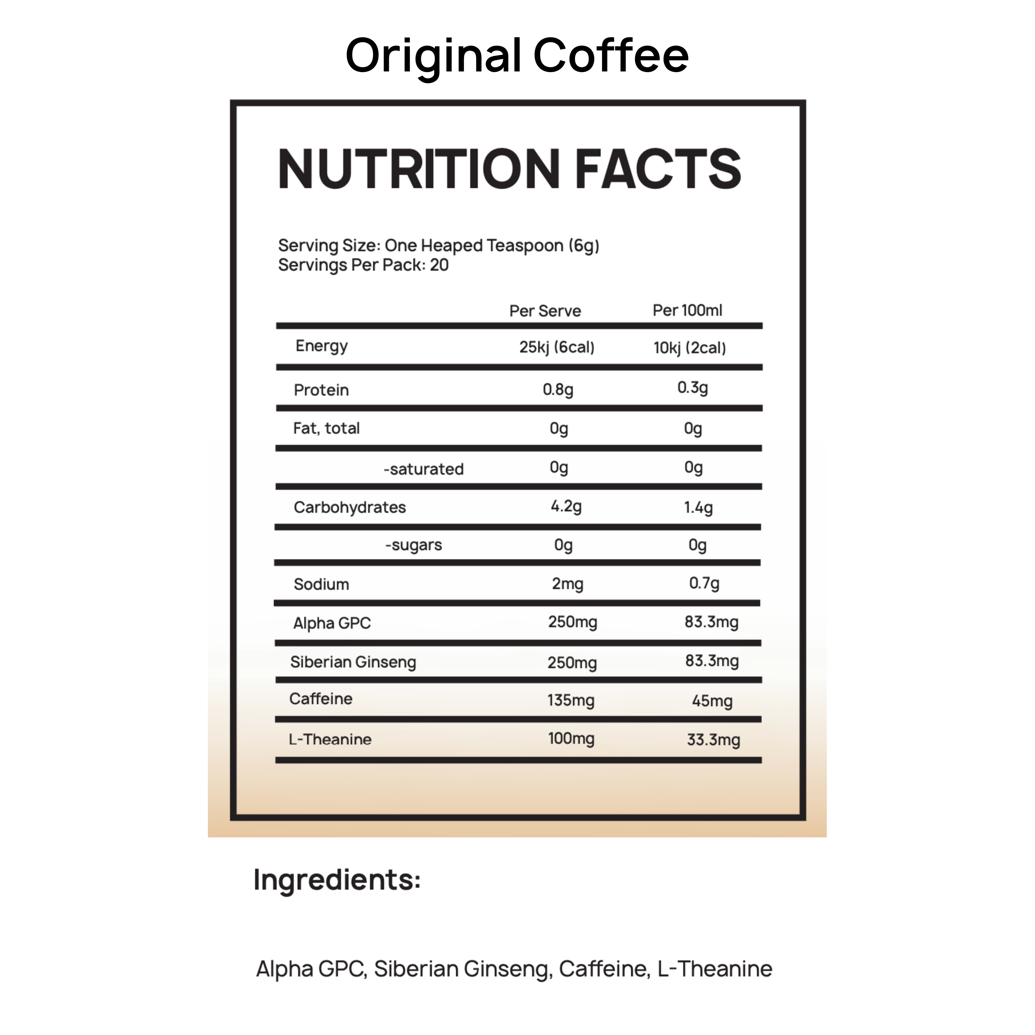 performance coffee nutritional panel original