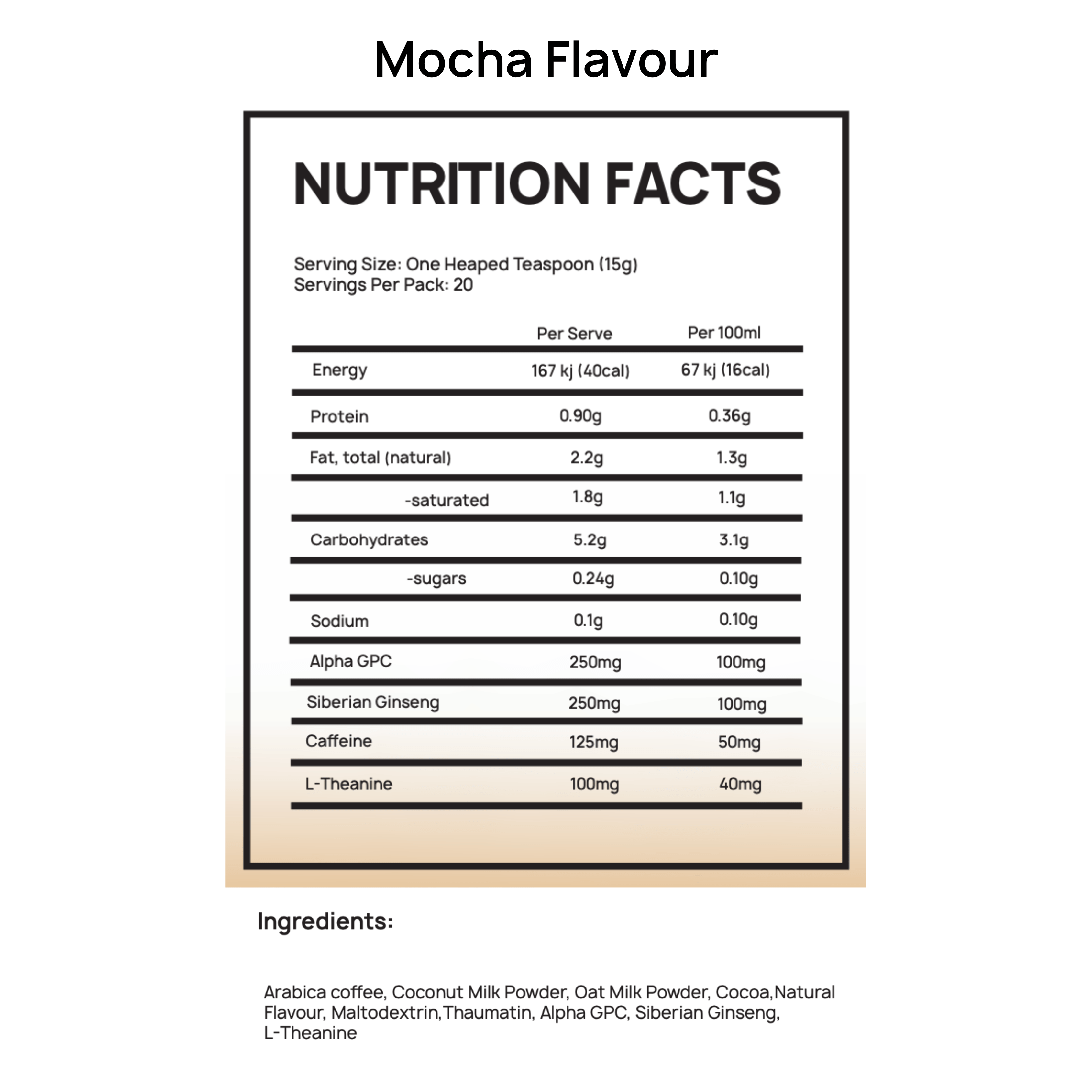 performance coffee nutritional panel mocha