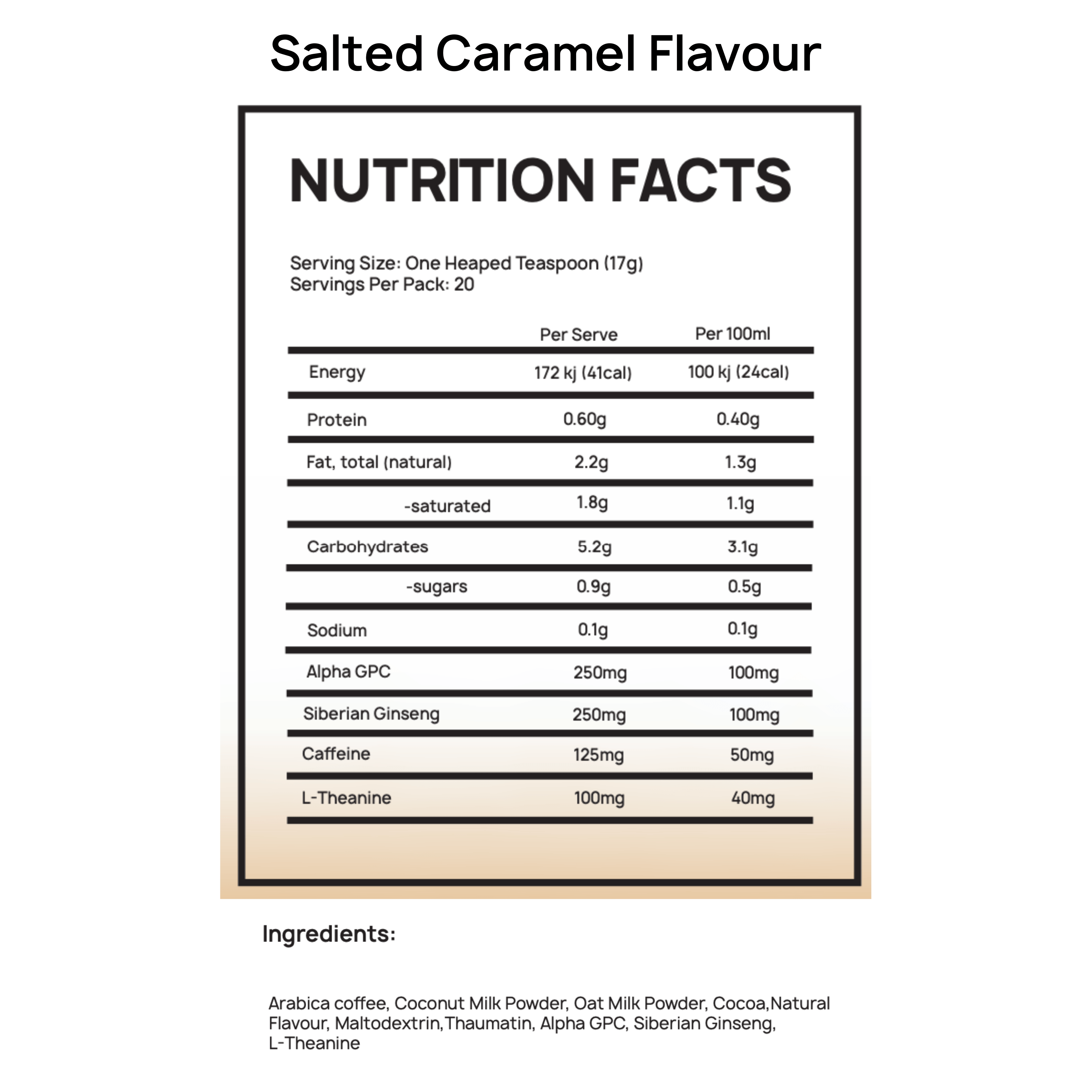 performance coffee nutritional panel salted caramel