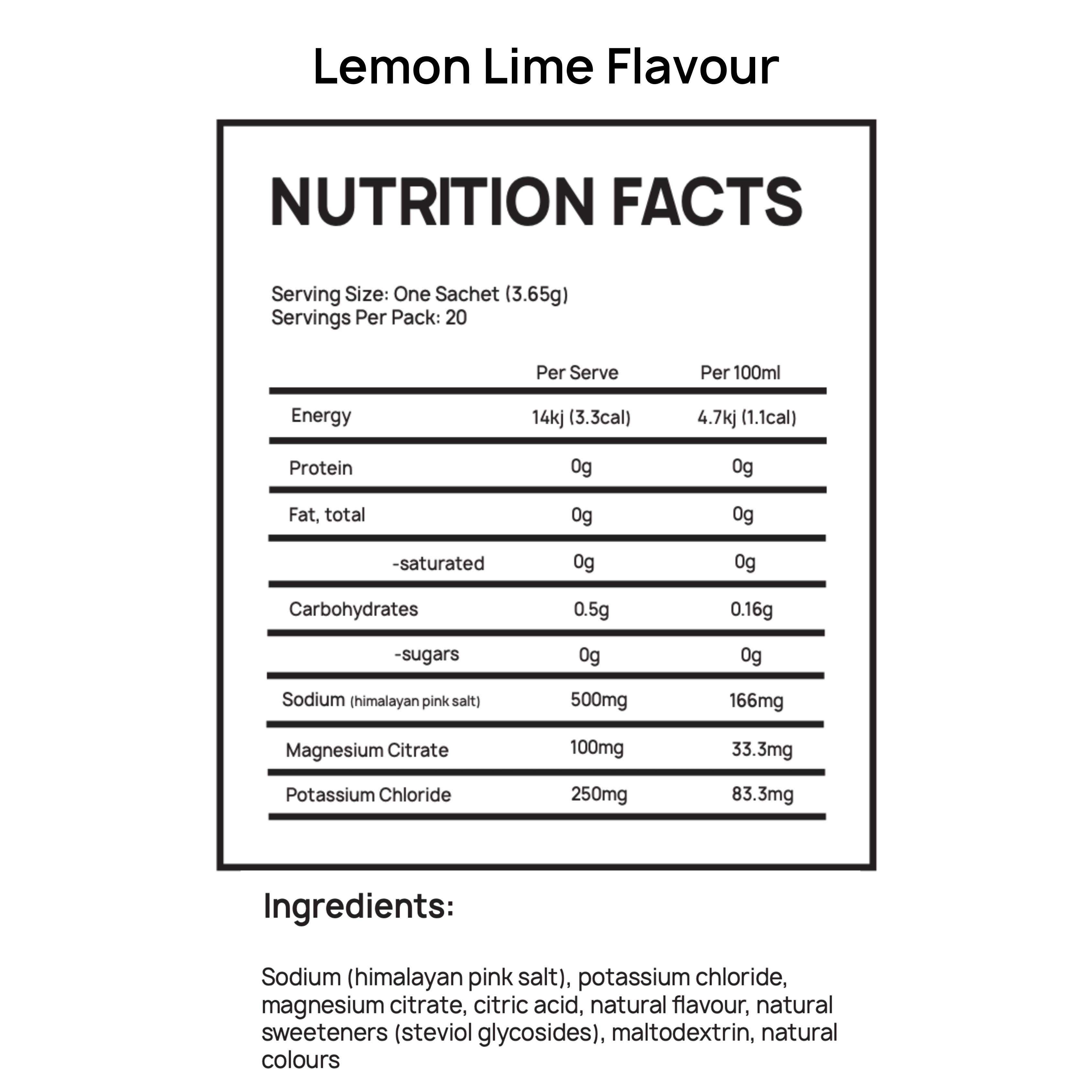 syncd electrolytes lemon lime flavour nutritional panel