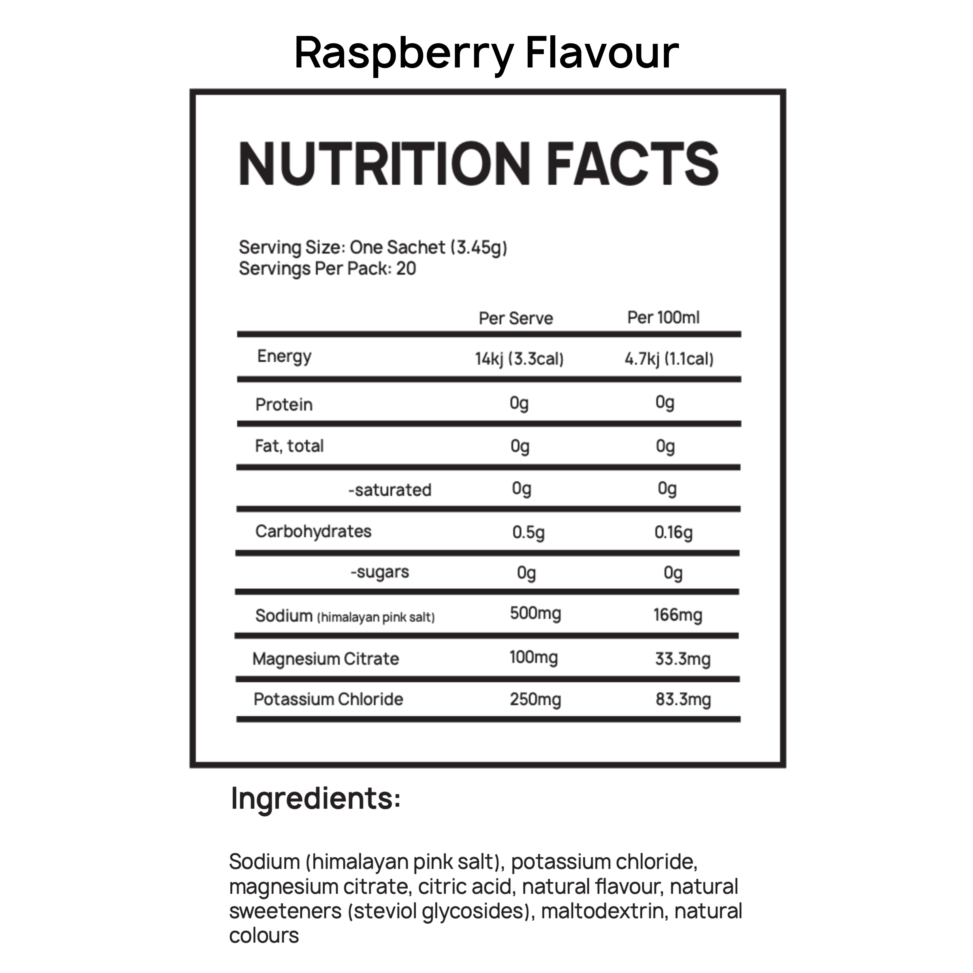 syncd electrolytes lemon lime flavour nutritional panel