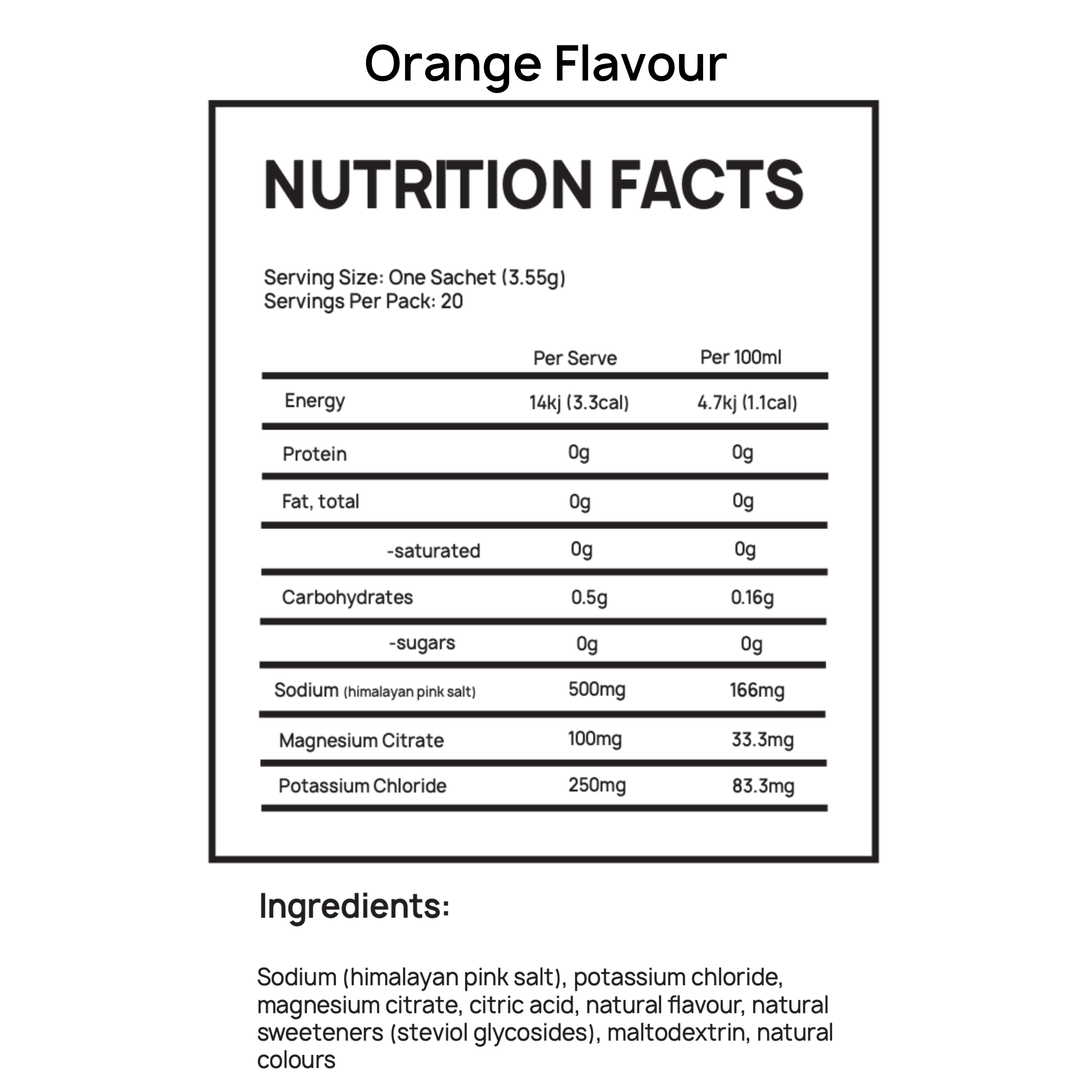 syncd electrolytes lemon lime flavour nutritional panel